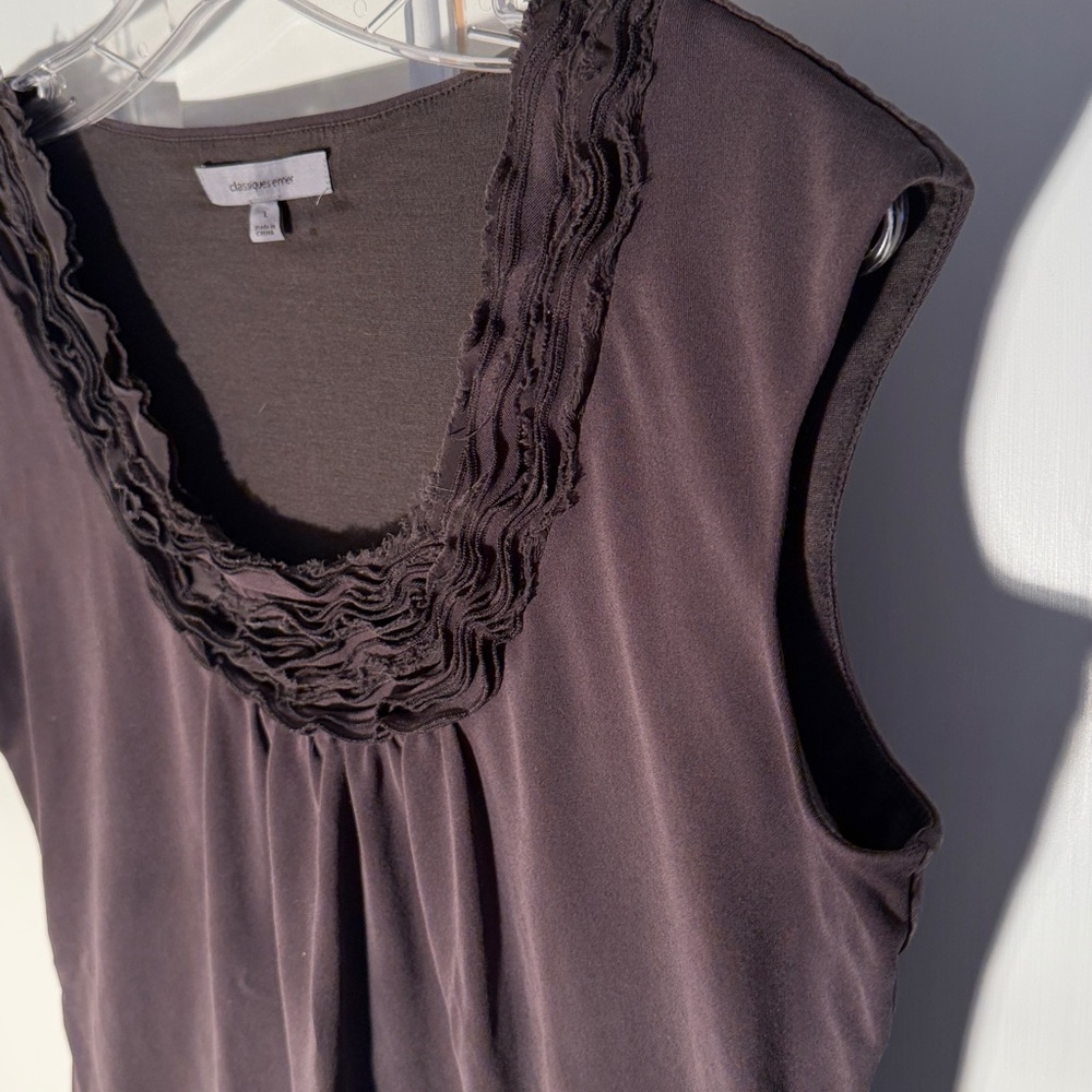Classiques Entier (Nordstrom) Espresso Brown Cap Sleeve Blouse, size L